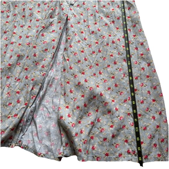 Vintage 90s Express Floral Midi Skirt Blue Rose Print Button Front Cottagecore S - Picture 9 of 11